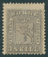 NORWEGEN 7 *, 1867, 3 Sk. Grauviolett, Mehrere Falzreste, Feinst (ein Paar Kurze Zähne), Mi. 450.- - Sonstige & Ohne Zuordnung