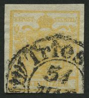 ÖSTERREICH 1Xa O, 1850, 1 Kr. Ockergelb, Handpapier, Type Ia, Stempel TRIEST, Pracht, Fotobefund Dr. Ferchenbauer - Usados