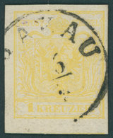 ÖSTERREICH BIS 1867 1Ya O, 1854, 1 Kr. Zitronengelb, Maschinenpapier, Type III, Pracht, Gepr. Dr. Ferchenbauer - Usati