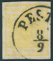 ÖSTERREICH BIS 1867 1Ya O, 1854, 1 Kr. Gelb, Maschinenpapier, Type III, Maschiges Papier, K1 PEST(H), Pracht, Fotobefund - Usados