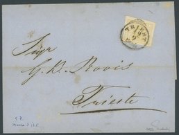 ÖSTERREICH BIS 1867 1Yb BRIEF, 1855, 1 Kr. Ockergelb, Maschinenpapier, Type Ib, Breit-überrandig, Farbfrisch Auf Drucksa - Gebraucht