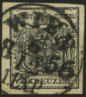 ÖSTERREICH 2Ya O, 1854, 2 Kr. Schwarz, Maschinenpapier, Type IIIa, K1 WIEN 1. EXP., Breitrandig, Pracht, Befund Dr. Ferc - Usados