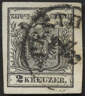 ÖSTERREICH 2Ya O, 1854, 2 Kr. Schwarz, Maschinenpapier, Breitrandig, Pracht, Mi. 80.- - Usati