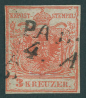 ÖSTERREICH BIS 1867 3Xa O, 1850, 3 Kr. Dunkelrot, Handpapier, Type I, Diverse Kleine Plattenfehler, Lombardei-Venetien-S - Used Stamps