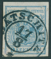 ÖSTERREICH BIS 1867 5Xa O, 1850, 9 Kr. Hellblau, Handpapier, Type Ib, Mit Plattenfehler Gebrochene Linke Untere Ecke, K2 - Gebraucht