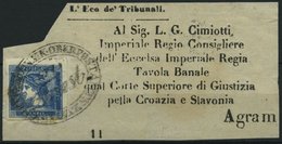 ÖSTERREICH 6I BrfStk, 1851, 0.6 Kr. Blau, Type IIb, Auf Zeitungsadresse Mit Vollständigem Ovalstempel K.K. OBERPOSTAMTSZ - Gebraucht