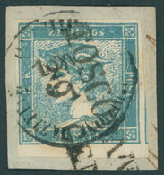 ÖSTERREICH BIS 1867 6Iy BrfStk, 1851, 0.6 Kr. Blau, Geripptes Papier, Doppelentwertung (K1 Und L2), Voll-überrandig, Pra - Usados