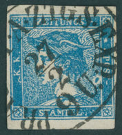 ÖSTERREICH BIS 1867 6II O, 1851, 0.6 Kr. Blau, Type IIIb, Mit Plattenfehler Größerer Weißer Farbfleck Rechts, Pracht, Fo - Usados