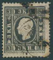 ÖSTERREICH BIS 1867 11Ib O, 1858, 3 Kr. Schwarz, Type Ib, Mit Deutlichem Maschinenabklatsch, Pracht, Fotoattest Dr. Ferc - Usati