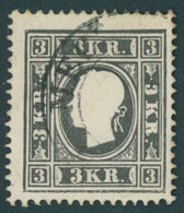 ÖSTERREICH BIS 1867 11Ic O, 1858, 3 Kr. Schwarz, Type Ic, Stempel MECZENZEF, Pracht, Fotobefund Dr. Ferchenbauer, Mi. 40 - Oblitérés