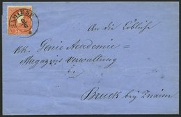 ÖSTERREICH 13II/I BRIEF, 1859, 5 Kr. Rot, Type II, Rahmen In Type I, Auf Brief Mit K2 NAMIEST Nach Bruck Bei Znaim, Prac - Gebruikt