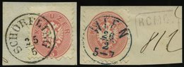 ÖSTERREICH 32 BrfStk, 1863, 5 Kr. Rosa, K1 SCHÖRFLING Und Blauer K1 WIEN, 2 Kabinettbriefstücke - Usati