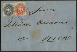 ÖSTERREICH 32/3 BRIEF, 1865, 5 Kr. Rosa, 10 Kr. Blau Und Rückseitiges Reco-Porto 10 Kr. Blau (defekt) Auf Brief Mit Rote - Usati