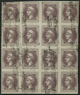 ÖSTERREICH 42II/III O, 1896, 1 Kr. Braunviolett, Feiner Druck, Type III, Im Sechzehnerblock, R2 FAHRENDES POSTAMT WIEN-I - Gebruikt