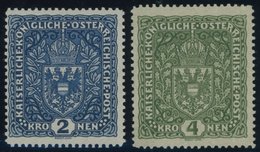 ÖSTERREICH 1867-1918 200,202II **, 1916, 2 Kr. Schwarzviolettultramarin Und 4 Kr. Schwärzlicholivgrün, Type II, 2 Postfr - Used Stamps