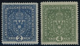 ÖSTERREICH 1867-1918 200,202II **, 1916, 2 Kr. Schwarzviolettultramarin Und 4 Kr. Schwärzlicholivgrün, Type II, 2 Postfr - Usati