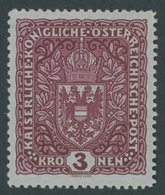 ÖSTERREICH 1867-1918 201I **, 1916, 3 Kr. Dunkelbräunlichkarmin, Type I, Postfrisch, Pracht, Mi. 70.- - Oblitérés