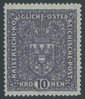 ÖSTERREICH 1867-1918 203Ib **, 1916, 10 Kr. Schwarzbraunviolett, Type I, Postfrisch, Pracht, Mi. 90.- - Gebraucht