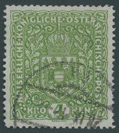 ÖSTERREICH 1867-1918 206II O, 1917, 4 Kr. Dunkelgelblichgrün, Type II, Pracht, Mi. 80.- - Oblitérés