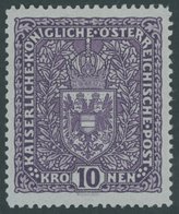 ÖSTERREICH 1867-1918 207Iz **, 1917, 10 Kr. Schwärzlichbraunviolett, Type I, Graues Papier, Postfrisch, Pracht, Mi. 430. - Gebruikt