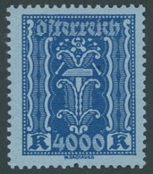 ÖSTERREICH 1918-1938 397vL **, 2924, 4000 Kr. Violettultramarin Auf Hellgrünlichblau Mit Unten Versetztem Zahnloch, Post - Altri & Non Classificati