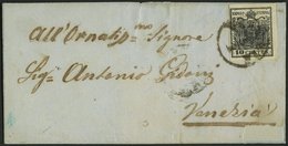 LOMBARDEI UND VENETIEN 2Xa BRIEF, 1850, 10 C. Schwarz, Handpapier, Type Ia, Starker Maschinen-Abklatsch, Ortsbrief Mit K - Lombardo-Veneto