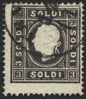 LOMBARDEI UND VENETIEN 7IIa O, 1859, 3 So. Schwarz, Type II, Pracht, Mi. 120.- - Lombardo-Vénétie