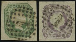 PORTUGAL 7a,8 O, 1855, 50 R. Gelbgrün Und 100 R. Lila, 2 Breitrandige Kabinettwerte, Gepr. Drahn, Mi. (230.-) - Oblitérés