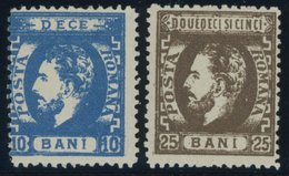 RUMÄNIEN 33/4 *, 1872, 10 Und 25 B. Fürst Karl I Mit Vollbart, Falzreste, 2 Prachtwerte, Mi. 115.- - Autres & Non Classés