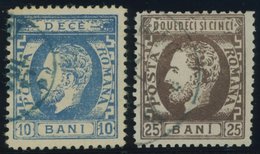 RUMÄNIEN 33/4 O, 1872, 10 Und 25 B. Fürst Karl I Mit Vollbart, 2 Prachtwerte, Mi. 115.- - Other & Unclassified