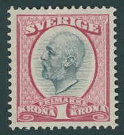 SCHWEDEN 49 *, 1900, 1 Kr. Karmin/grau, Falzrest, Pracht - Prefilatelia