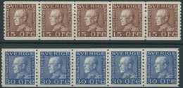 SCHWEDEN 180IIWA,187IIWA **, 1934/6, 15 Ö. Braun, Senkrecht Gezähnt Und 35 Ö. Ultramarin, Weißes Papier, Je Im Fünferstr - ... - 1855 Prephilately