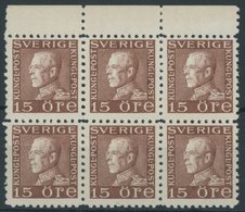 SCHWEDEN 180IIWB **, 1934, 15. Ö. Braun, Weißes Papier, Vierseitig Gezähnt, Im Oberrandsechserblock. Postfrisch, Pracht, - ... - 1855 Prephilately