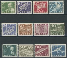 SCHWEDEN 227-38A **, 1936, 300 Jahre Post, Normale Zähnung, Prachtsatz (12 Werte) - ... - 1855 Prephilately