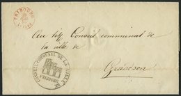 SCHWEIZ BUNDESPOST 1850, Dienstbrief Mit Rotem K2 Aus FRIBOURG Mit Inhalt Nach Grandson, Dekorativer Siegelstempel Der S - 1843-1852 Federale & Kantonnale Postzegels