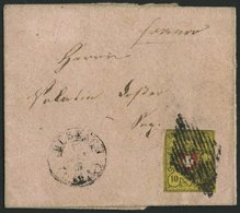 SCHWEIZ BUNDESPOST 8II BRIEF, 1853, 10 Rp. Schwarz/rot Auf Gelb, Type 10, Druckstein B1 (RU), Bis Auf Eine Ecke Vollrand - 1843-1852 Timbres Cantonaux Et  Fédéraux