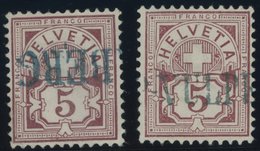 SCHWEIZ BUNDESPOST 46 O, 1882, 5 C. Lilabraun, 2 Werte Mit Verschiedenen Blauen L1, Feinst/Pracht, Mi. 240.- - 1843-1852 Federal & Cantonal Stamps