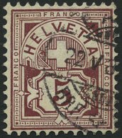 SCHWEIZ BUNDESPOST 46 O, 1882, 5 C. Lilabraun, Pracht, Mi. 120.- - 1843-1852 Poste Federali E Cantonali