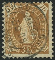 SCHWEIZ BUNDESPOST 80C O, 1905, 3 Fr. Gelbbraun, Gezähnt K 111/2:11, Pracht, Mi. 190.- - 1843-1852 Federale & Kantonnale Postzegels