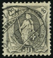 SCHWEIZ BUNDESPOST 91D O, 1907, 40 C. Grau, Gezähnt K 111/2:12, Faserpapier, Pracht, Mi. 65.- - 1843-1852 Federale & Kantonnale Postzegels