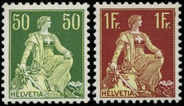 SCHWEIZ BUNDESPOST 107y,109z **, 1933/40, 50 C. Dunkelgrün/hellgrün, Gestrichenes Papier, Glatter Gummi Und 1 Fr. Bräunl - 1843-1852 Federale & Kantonnale Postzegels