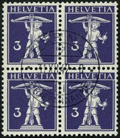 SCHWEIZ BUNDESPOST 112I VB O, 1909, 3 C. Schwarzbläulichviolett, Type I, Im Viererblock Mit Zentrischem Letzttagsstempel - 1843-1852 Correos Federales Y Cantonales