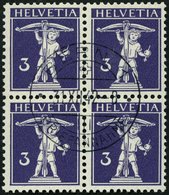 SCHWEIZ BUNDESPOST 112I VB O, 1909, 3 C. Schwarzbläulichviolett, Type I, Im Viererblock Mit Zentrischem Letzttagsstempel - 1843-1852 Kantonalmarken Und Bundesmarken