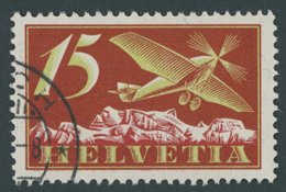 SCHWEIZ BUNDESPOST 179I O, 1923, 15 C. Flugpost Mit Abart Gebrochenes Rad, Pracht, Mi. 80.- - 1843-1852 Federale & Kantonnale Postzegels