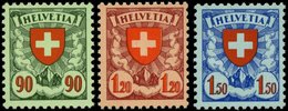 SCHWEIZ BUNDESPOST 194-96y **, 1940, 90 C. - 1.50 Fr. Wappen, Glatter Gummi, 3 Prachtwerte, Mi. 150.- - 1843-1852 Correos Federales Y Cantonales