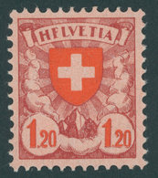 SCHWEIZ BUNDESPOST 195xI **, 1924, 1.20 Fr., Gewöhnliches Papier, Mit Abart Erstes E In Helvetia Wie F Pracht, Mi. 60.- - 1843-1852 Federale & Kantonnale Postzegels