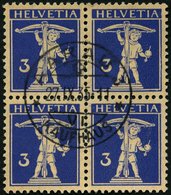 SCHWEIZ BUNDESPOST 199z VB O, 1933, 3 C. Lilaultramarin Auf Mattgelblichorange, Geriffelter Gummi, Im Zentrisch Gestempe - 1843-1852 Poste Federali E Cantonali