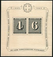 SCHWEIZ BUNDESPOST Bl. 8 **, 1943, Block 100 Jahre Briefmarken, Pracht, Mi. 100.- - 1843-1852 Federale & Kantonnale Postzegels