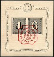 SCHWEIZ BUNDESPOST Bl. 8 O, 1943, Block 100 Jahre Briefmarken Mit Rotem Ersttags-Sonderstempel, Pracht, Mi. 65.- - 1843-1852 Federale & Kantonnale Postzegels