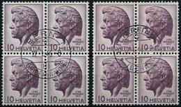 SCHWEIZ BUNDESPOST 469 VB O, 1946, 10 C. Pestalozzi, 2 Viererblocks Mit Zentrischen Ersttagsstempeln (Bern Und Hilterfin - 1843-1852 Federale & Kantonnale Postzegels